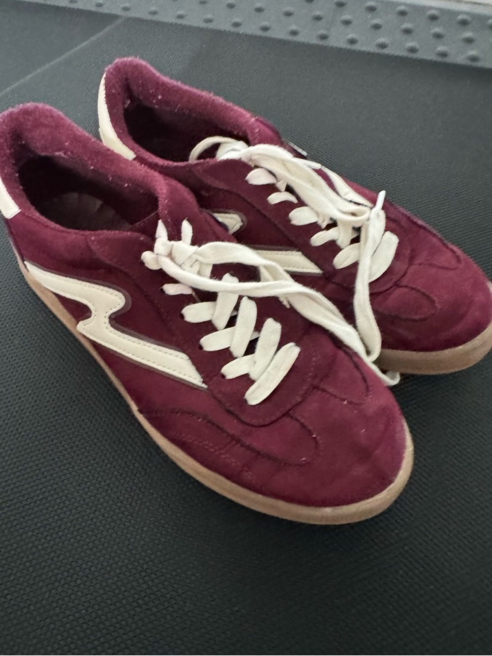 Madden Girl Burgundy and White Suede Sneakers samba style